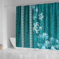 Teal Hibiscus Turle Shower Curtain Hawaiian Style Tribal Tapa Pattern