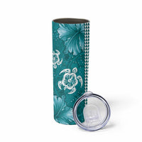 Teal Hibiscus Turle Skinny Tumbler Hawaiian Style Tribal Tapa Pattern