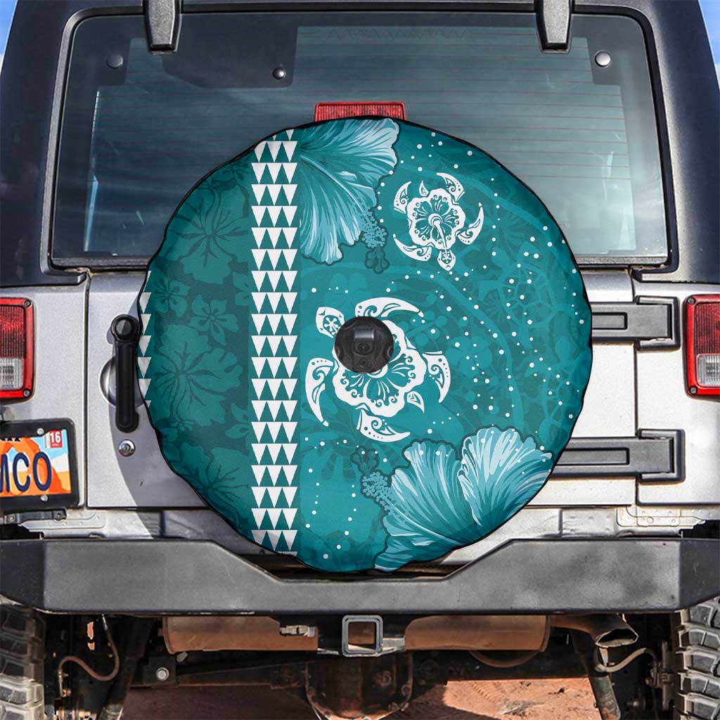 Teal Hibiscus Turle Spare Tire Cover Hawaiian Style Tribal Tapa Pattern