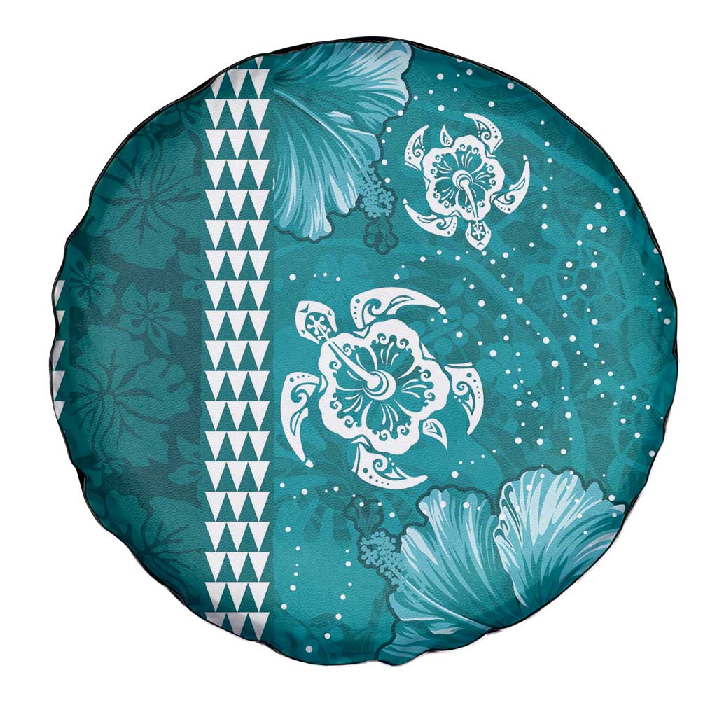 Teal Hibiscus Turle Spare Tire Cover Hawaiian Style Tribal Tapa Pattern