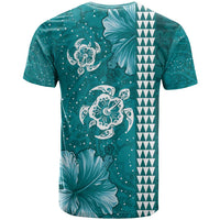 Teal Hibiscus Turle T Shirt Hawaiian Style Tribal Tapa Pattern