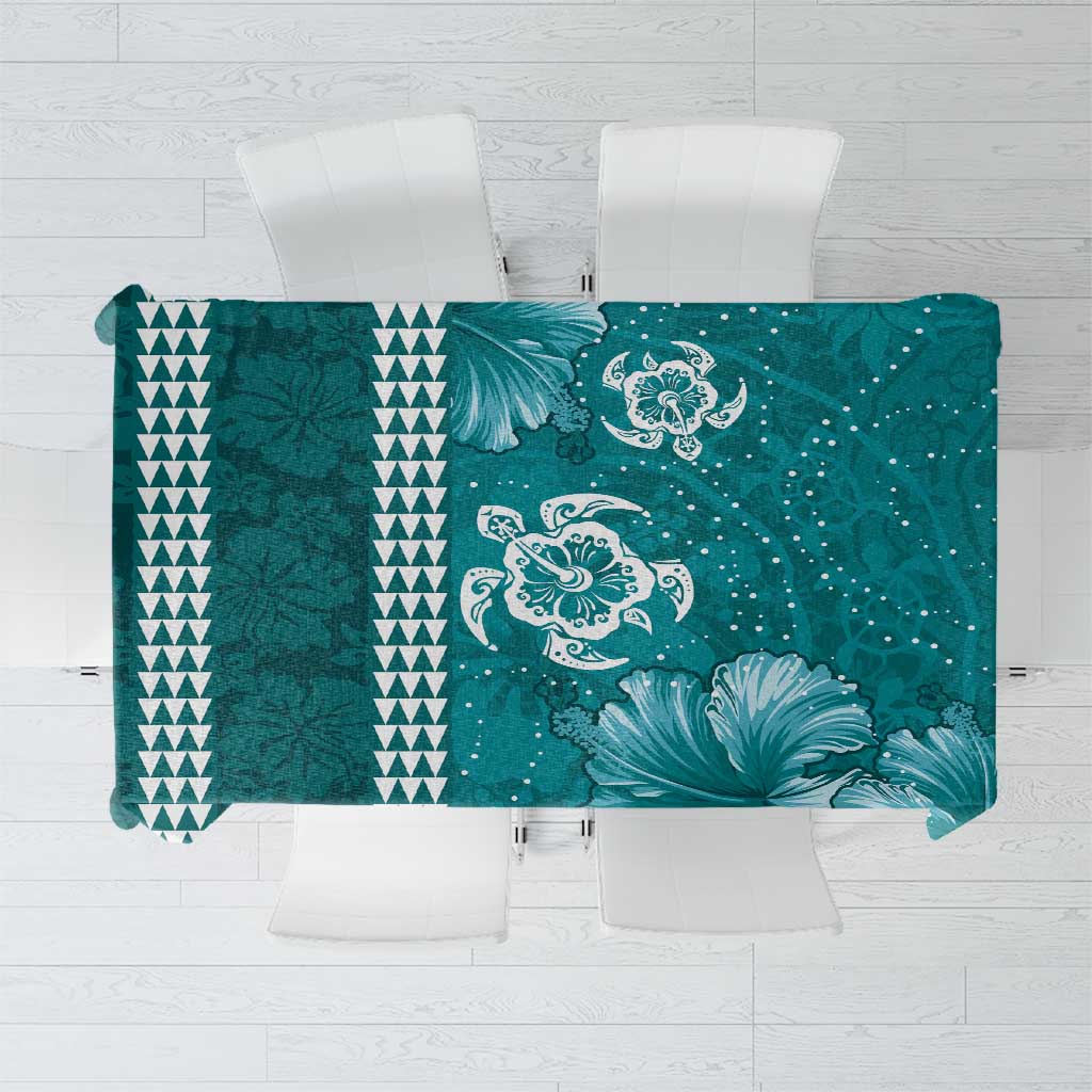 Teal Hibiscus Turle Tablecloth Hawaiian Style Tribal Tapa Pattern