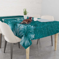 Teal Hibiscus Turle Tablecloth Hawaiian Style Tribal Tapa Pattern