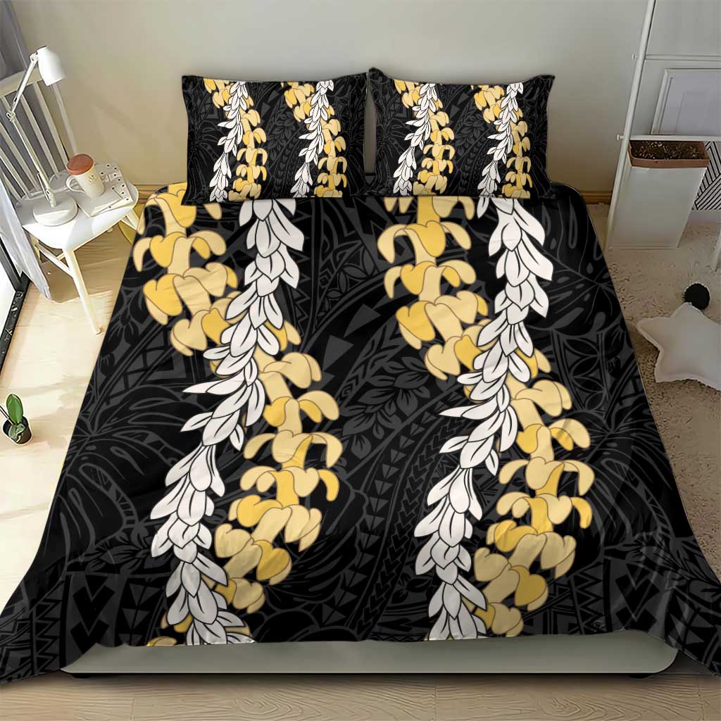 Puakenikeni and Maile Lei Bedding Set Black Double Strand Lei