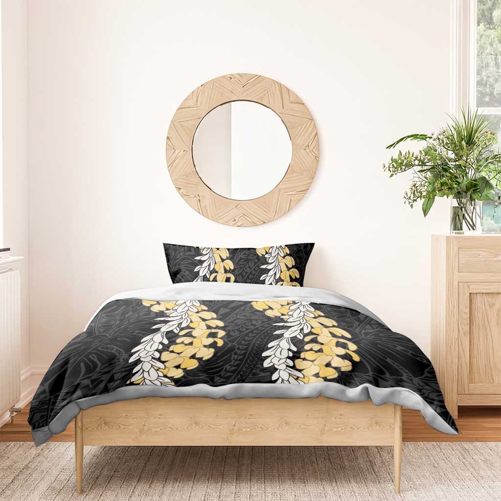 Puakenikeni and Maile Lei Bedding Set Black Double Strand Lei