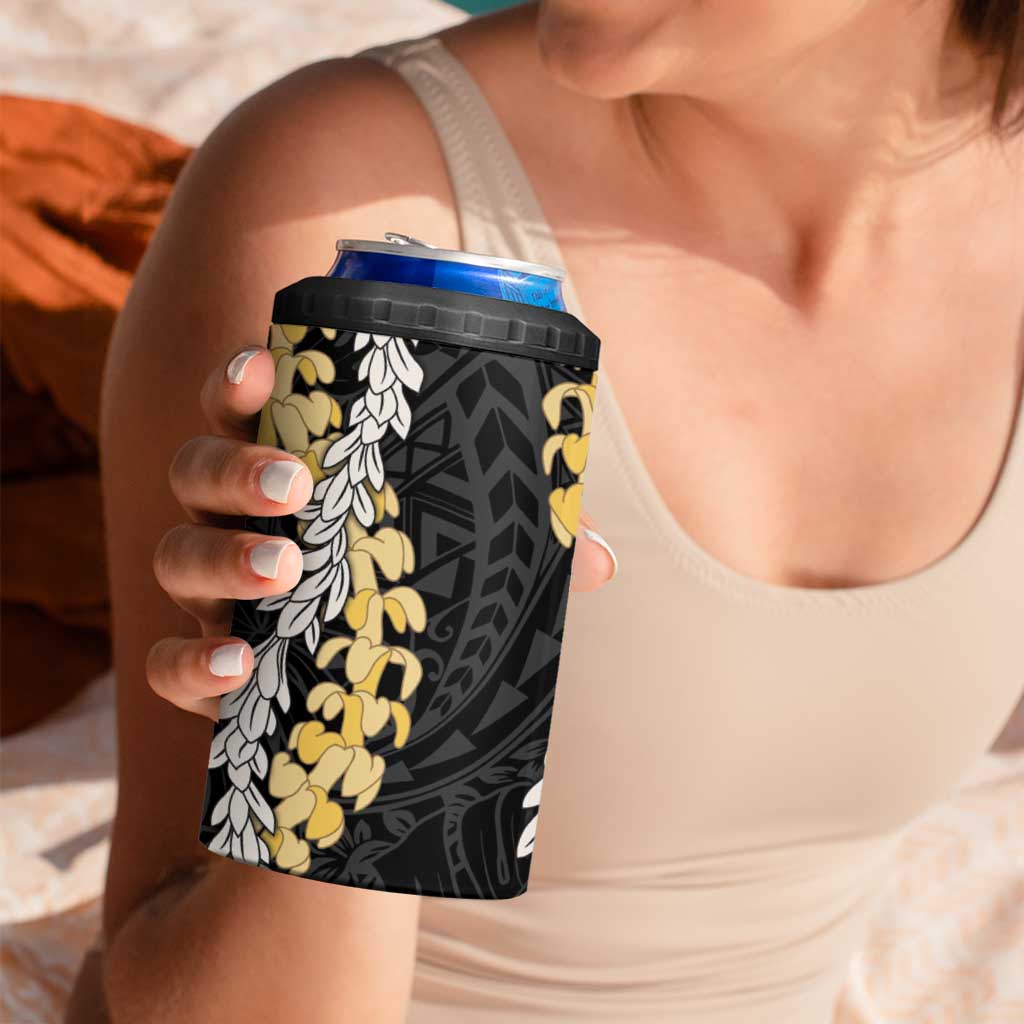 Puakenikeni and Maile Lei 4 in 1 Can Cooler Tumbler Black Double Strand Lei