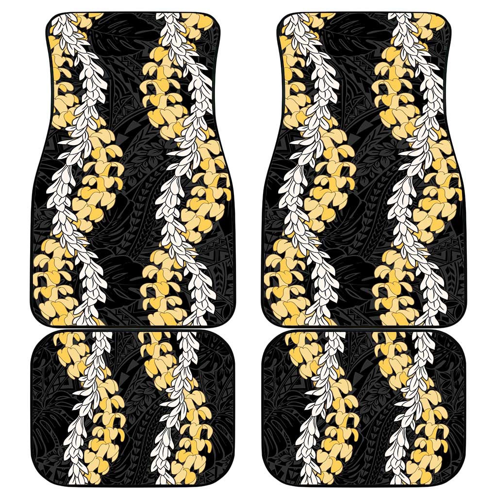 Puakenikeni and Maile Lei Car Mats Black Double Strand Lei