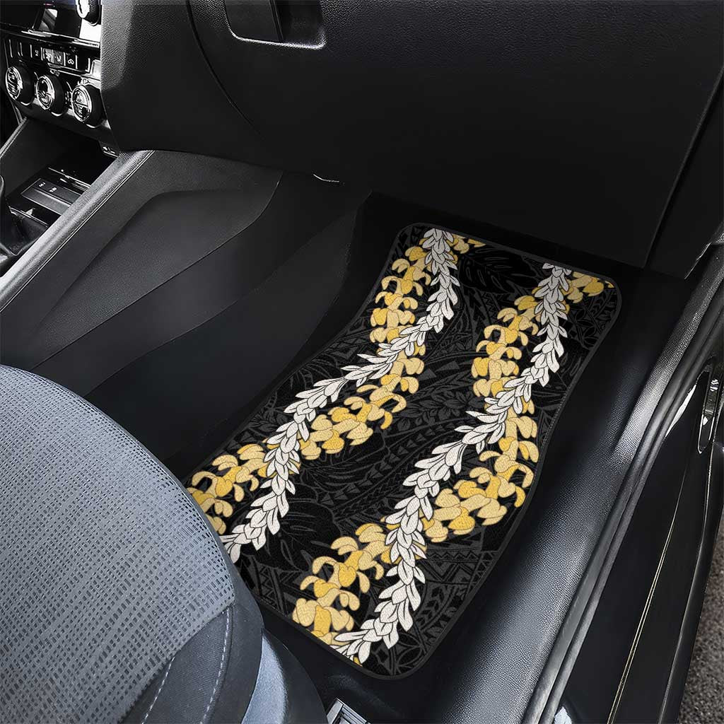 Puakenikeni and Maile Lei Car Mats Black Double Strand Lei