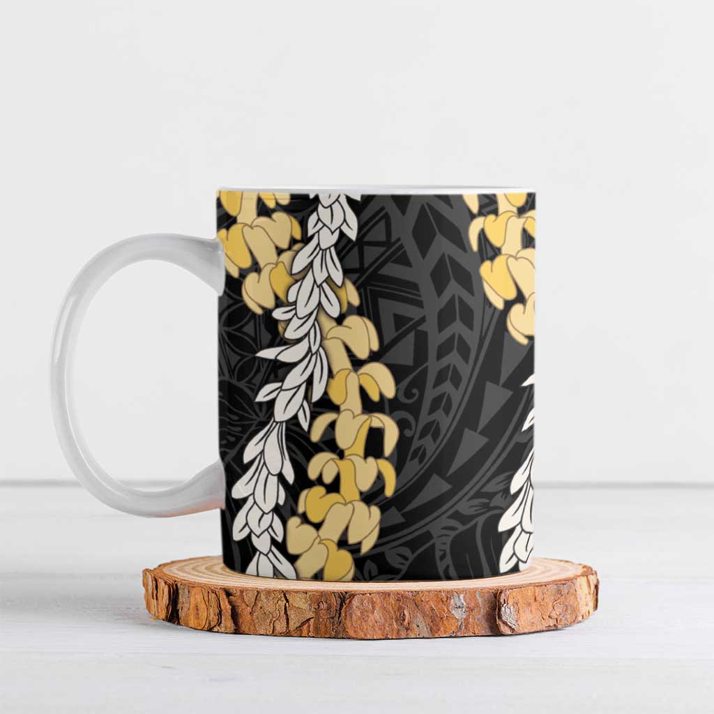 Puakenikeni and Maile Lei Ceramic Mug Black Double Strand Lei - Polynesian Pride