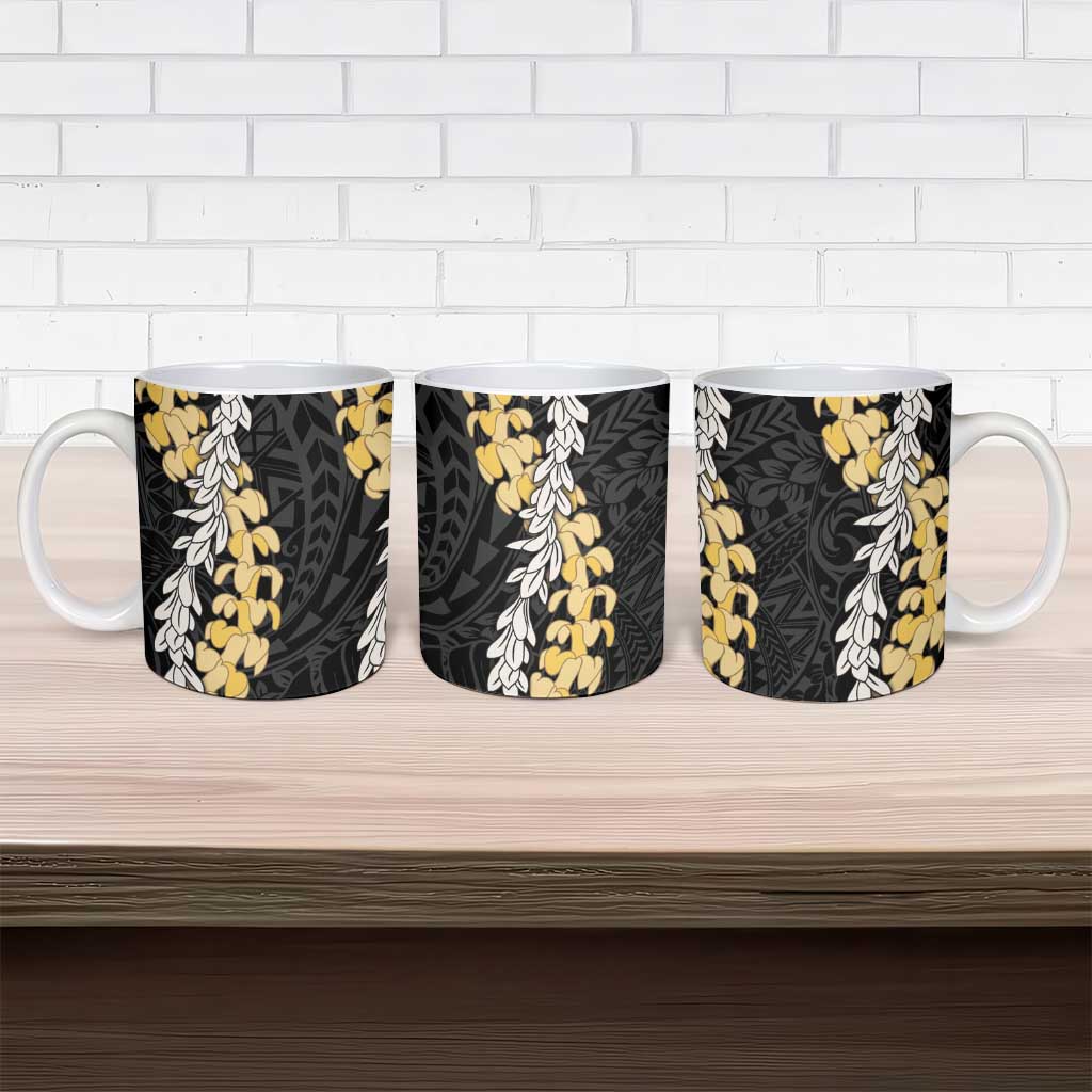 Puakenikeni and Maile Lei Ceramic Mug Black Double Strand Lei - Polynesian Pride