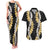Puakenikeni and Maile Lei Couples Matching Tank Maxi Dress and Hawaiian Shirt Black Double Strand Lei