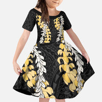 Puakenikeni and Maile Lei Family Matching Mermaid Dress and Hawaiian Shirt Black Double Strand Lei