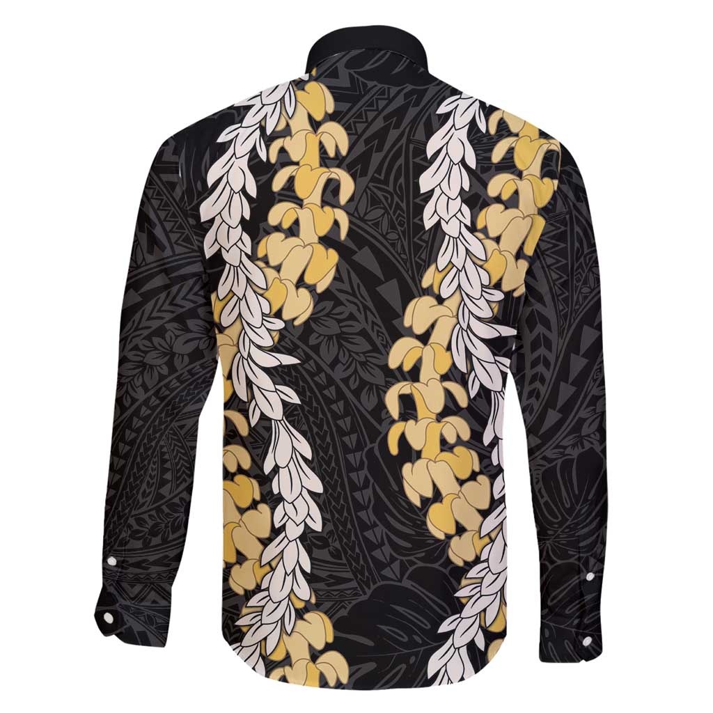 Puakenikeni and Maile Lei Family Matching Mermaid Dress and Hawaiian Shirt Black Double Strand Lei