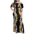 Puakenikeni and Maile Lei Family Matching Off Shoulder Maxi Dress and Hawaiian Shirt Black Double Strand Lei