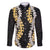 Puakenikeni and Maile Lei Family Matching Short Sleeve Bodycon Dress and Hawaiian Shirt Black Double Strand Lei