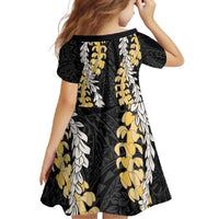 Puakenikeni and Maile Lei Family Matching Tank Maxi Dress and Hawaiian Shirt Black Double Strand Lei