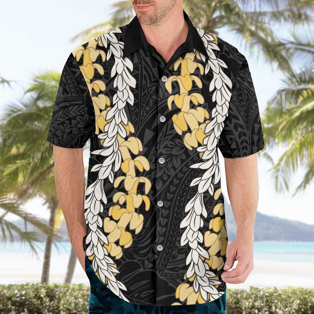 Puakenikeni and Maile Lei Hawaiian Shirt Black Double Strand Lei