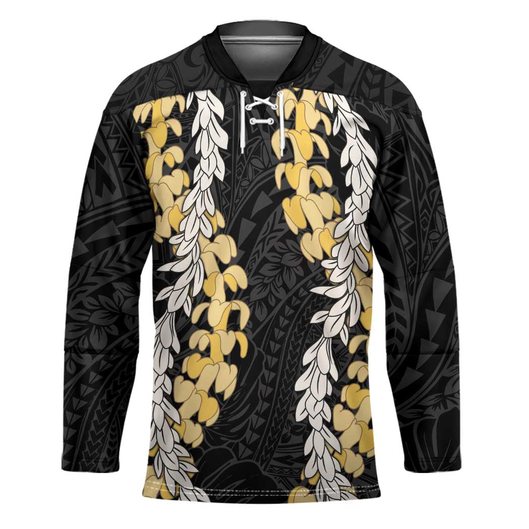Puakenikeni and Maile Lei Hockey Jersey Black Double Strand Lei - Polynesian Pride