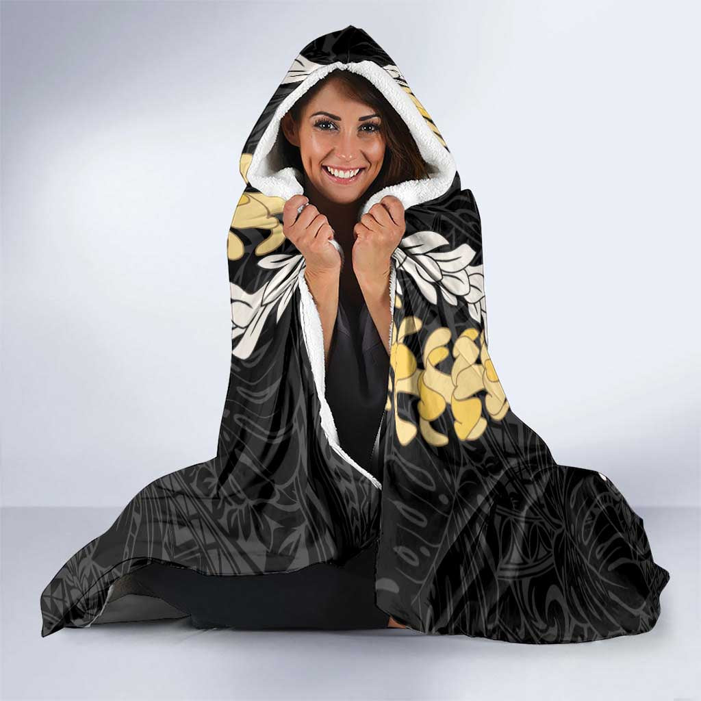 Puakenikeni and Maile Lei Hooded Blanket Black Double Strand Lei