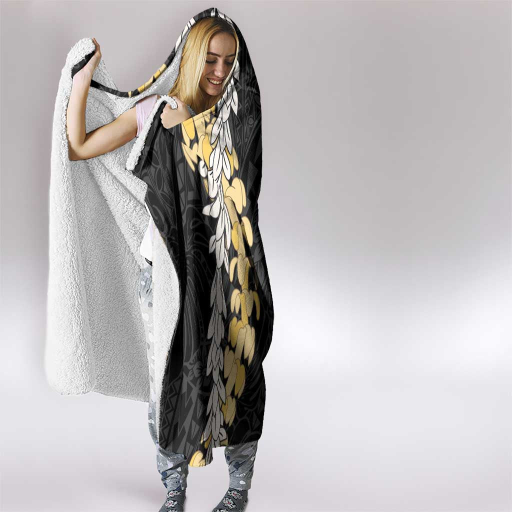 Puakenikeni and Maile Lei Hooded Blanket Black Double Strand Lei