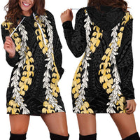 Puakenikeni and Maile Lei Hoodie Dress Black Double Strand Lei