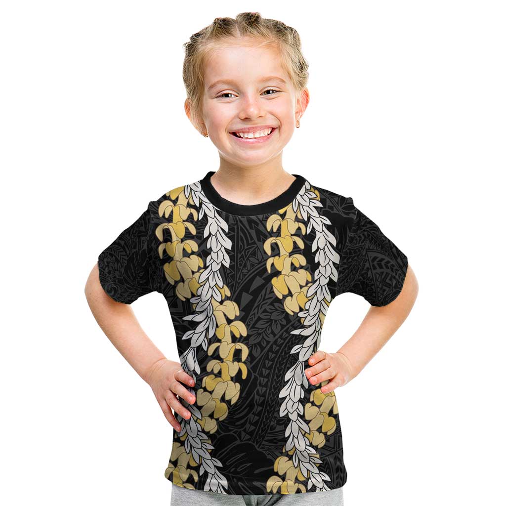 Puakenikeni and Maile Lei Kid T Shirt Black Double Strand Lei