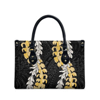 Puakenikeni and Maile Lei Leather Bag Black Double Strand Lei - Polynesian Pride