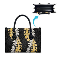 Puakenikeni and Maile Lei Leather Bag Black Double Strand Lei - Polynesian Pride
