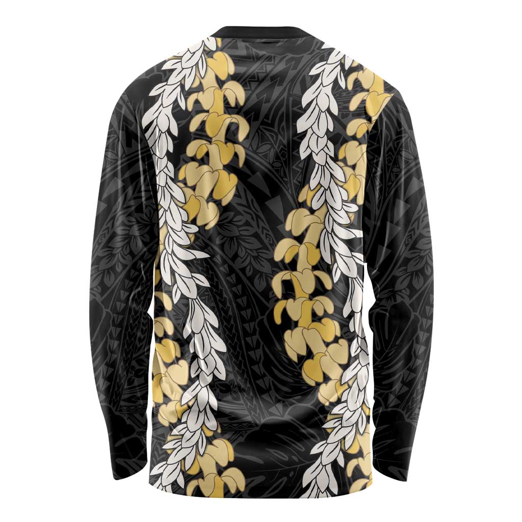 Puakenikeni and Maile Lei Long Sleeve Shirt Black Double Strand Lei