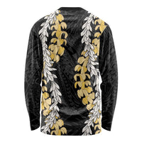 Puakenikeni and Maile Lei Long Sleeve Shirt Black Double Strand Lei