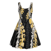 Puakenikeni and Maile Lei Midi Dress Black Double Strand Lei - Polynesian Pride