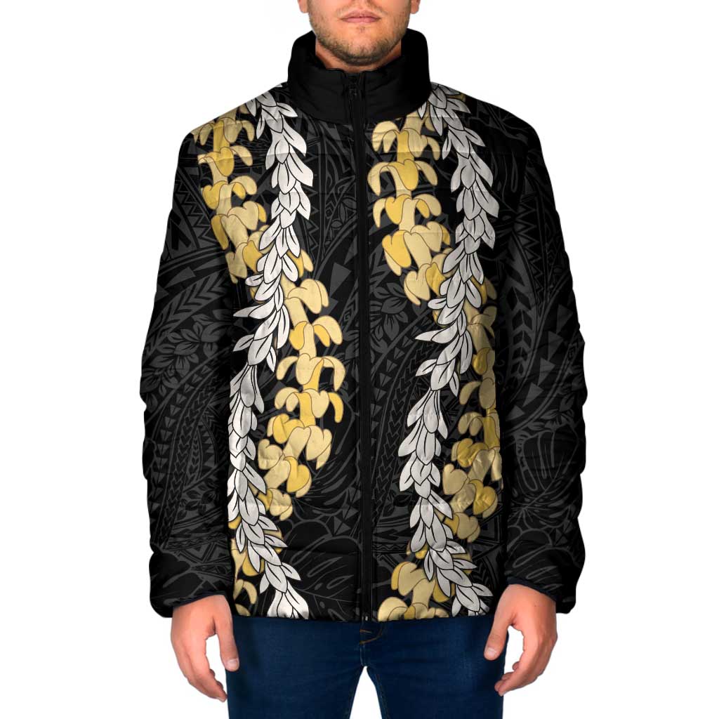 Puakenikeni and Maile Lei Padded Jacket Black Double Strand Lei - Polynesian Pride