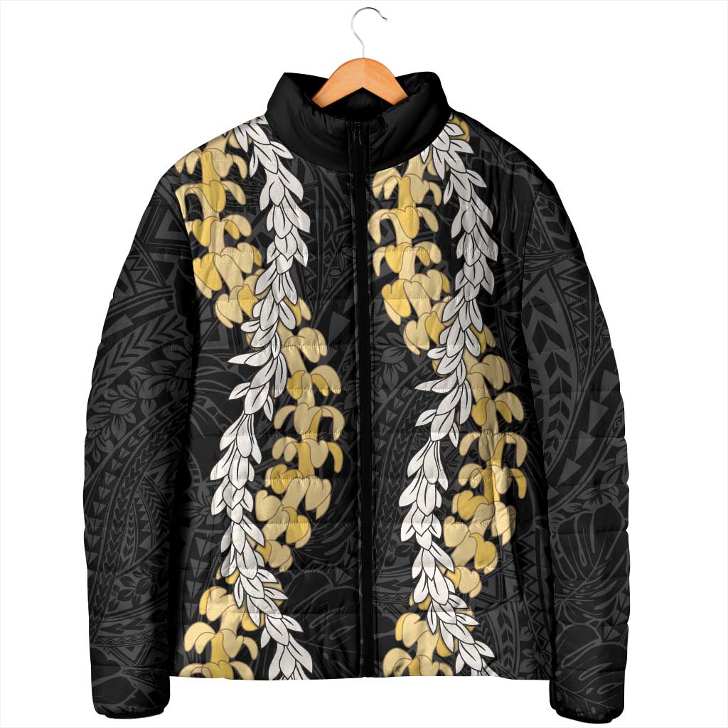Puakenikeni and Maile Lei Padded Jacket Black Double Strand Lei - Polynesian Pride