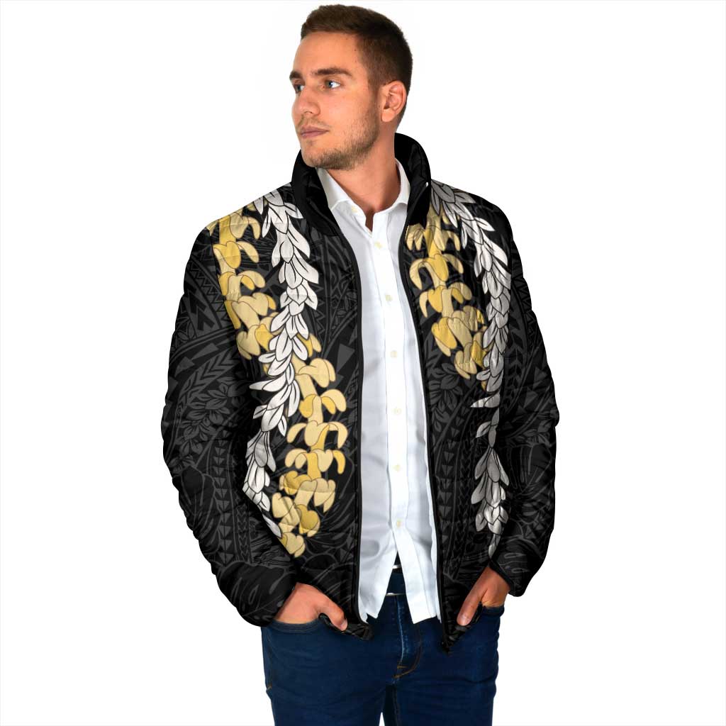 Puakenikeni and Maile Lei Padded Jacket Black Double Strand Lei - Polynesian Pride