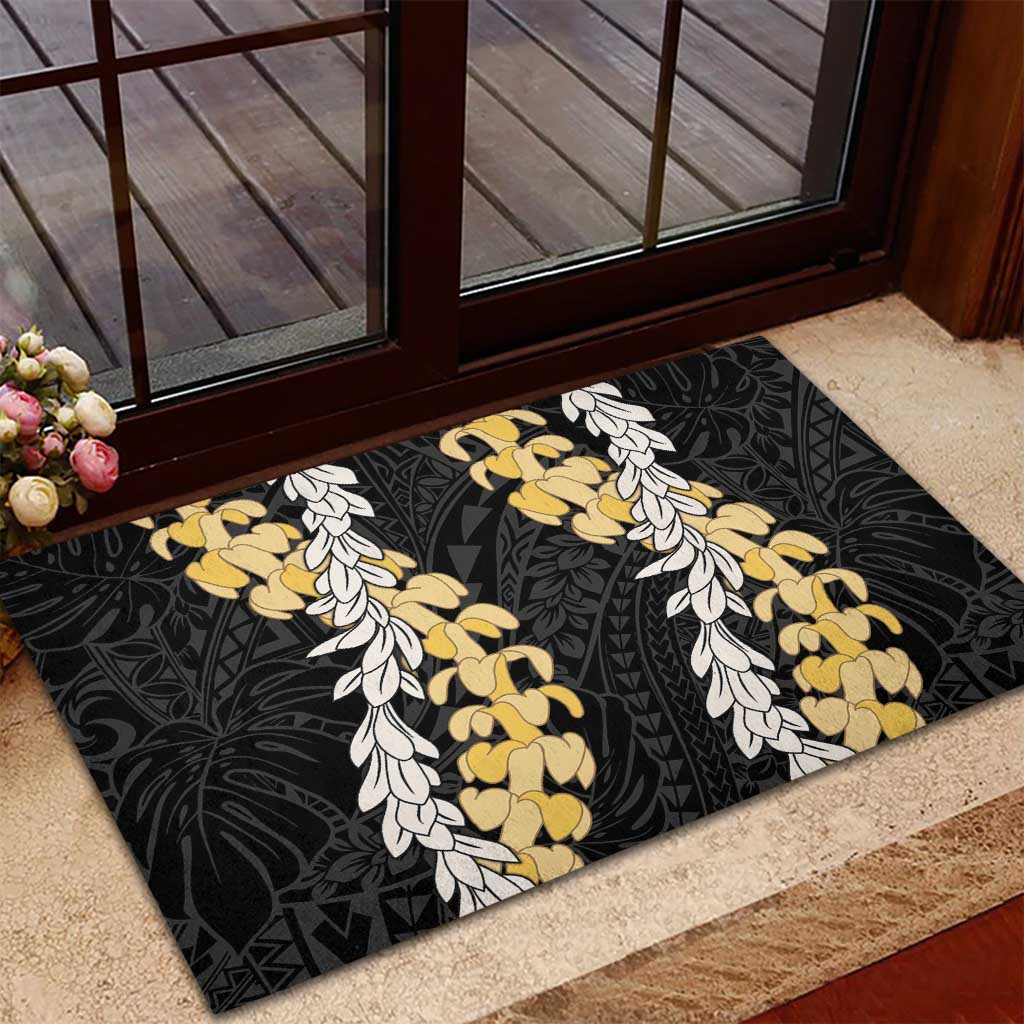 Puakenikeni and Maile Lei Rubber Doormat Black Double Strand Lei