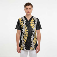 Puakenikeni and Maile Lei Scrub Top Black Double Strand Lei - Polynesian Pride