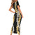 Puakenikeni and Maile Lei Short Sleeve Bodycon Dress Black Double Strand Lei