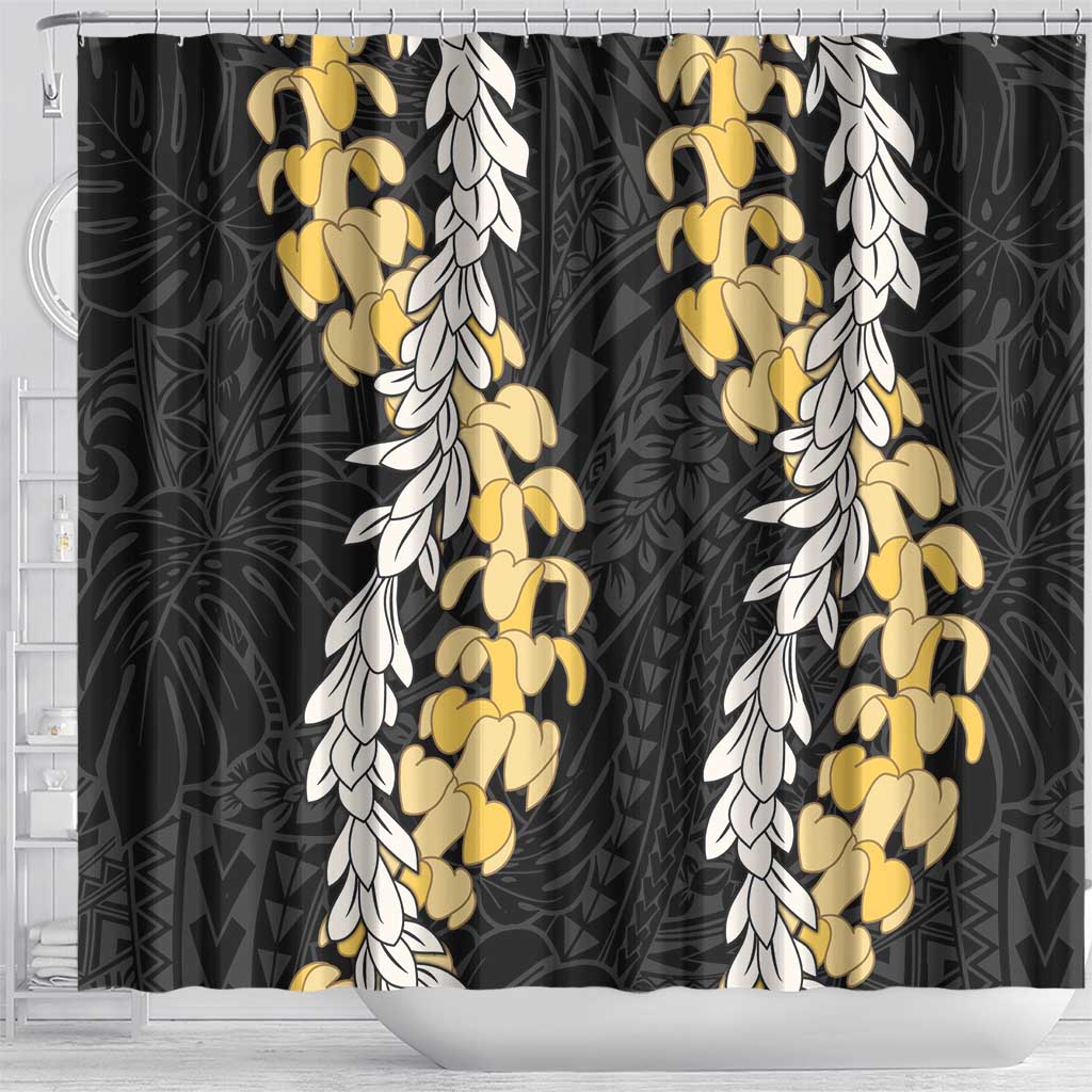 Puakenikeni and Maile Lei Shower Curtain Black Double Strand Lei