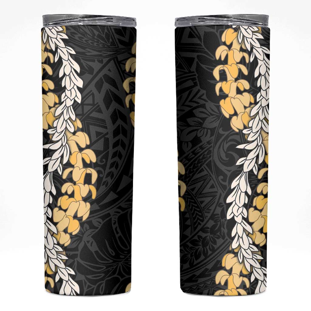 Puakenikeni and Maile Lei Skinny Tumbler Black Double Strand Lei