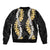 Puakenikeni and Maile Lei Sleeve Zip Bomber Jacket Black Double Strand Lei