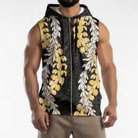 Puakenikeni and Maile Lei Sleeveless Zip Hoodie Black Double Strand Lei - Polynesian Pride
