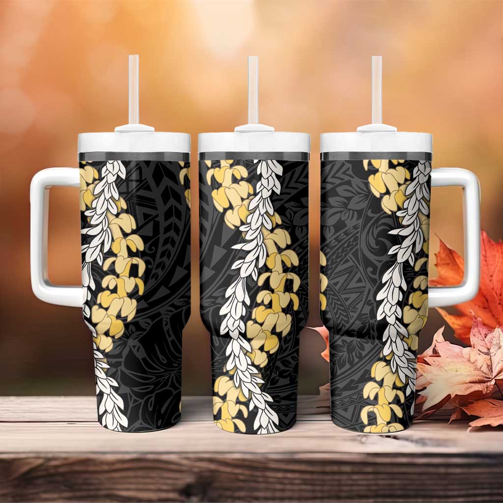Puakenikeni and Maile Lei Tumbler With Handle Black Double Strand Lei