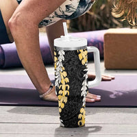 Puakenikeni and Maile Lei Tumbler With Handle Black Double Strand Lei