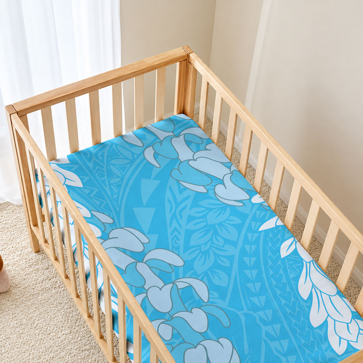Puakenikeni and Maile Lei Baby Bed Cover Blue Double Strand Lei LT9 - Polynesian Pride