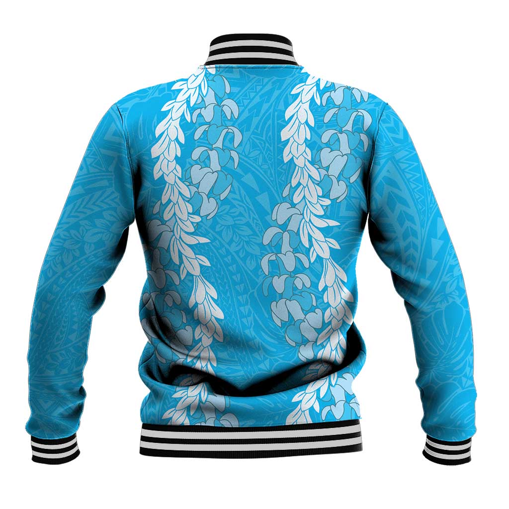 Puakenikeni and Maile Lei Baseball Jacket Blue Double Strand Lei
