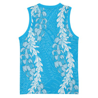 Puakenikeni and Maile Lei Basketball Jersey Blue Double Strand Lei - Polynesian Pride