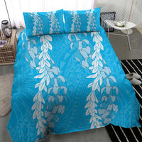 Puakenikeni and Maile Lei Bedding Set Blue Double Strand Lei