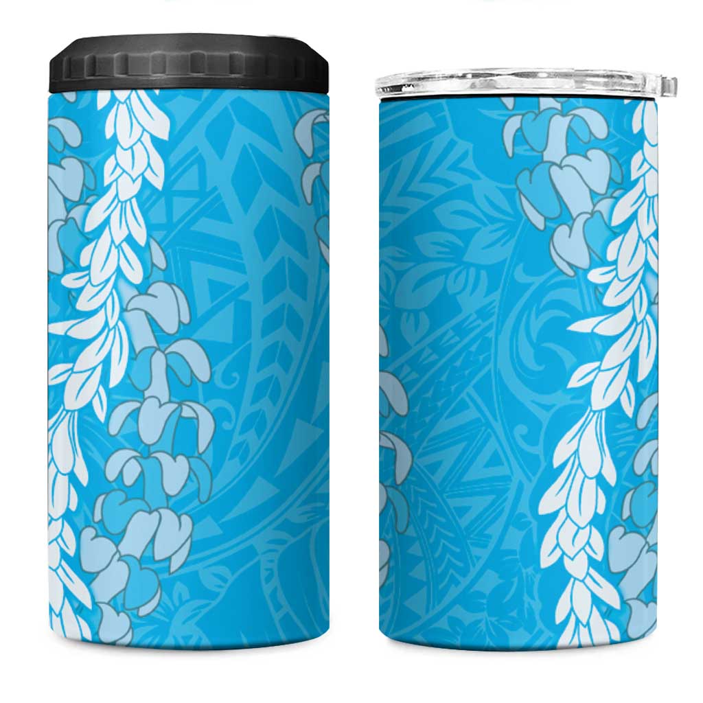 Puakenikeni and Maile Lei 4 in 1 Can Cooler Tumbler Blue Double Strand Lei