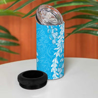 Puakenikeni and Maile Lei 4 in 1 Can Cooler Tumbler Blue Double Strand Lei