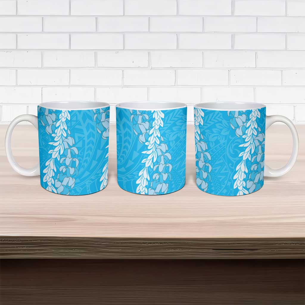 Puakenikeni and Maile Lei Ceramic Mug Blue Double Strand Lei - Polynesian Pride